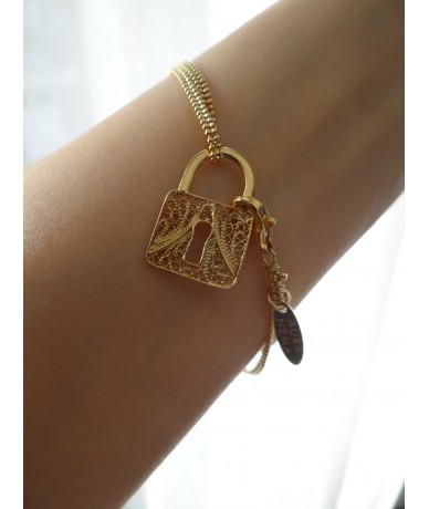 Lock bracelet designer charm filigree gold plated