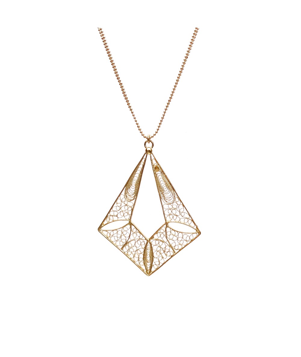 diamond filigree pendant vermeil gold plated pyramid necklace