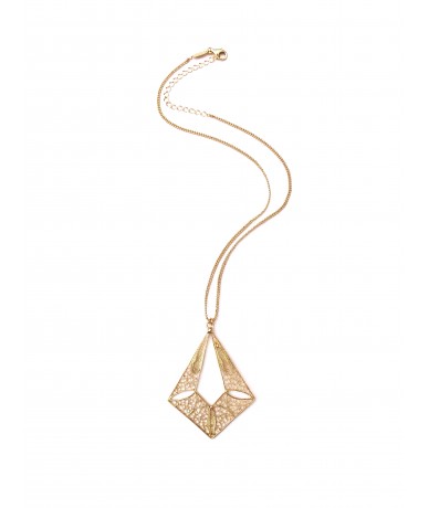 Diamond pendulum 18K gold lace filigree necklace